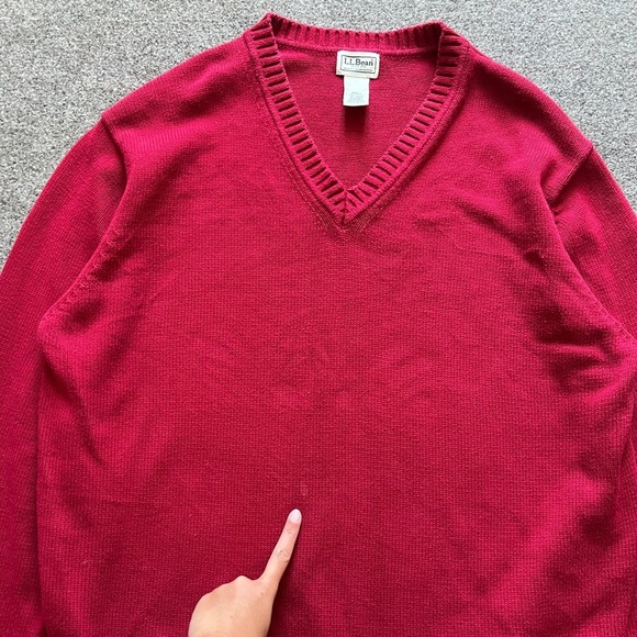 Vintage LL Bean Red V Neck Pullover Sweater Mens Size XL 100% Cotton Long Sleeve - Picture 5 of 12